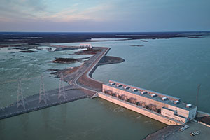 A hydroelectric generating station on the Nelson River.