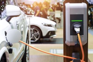 An electric car being charged.