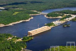 Arial view of Slave Falls Generating Station.